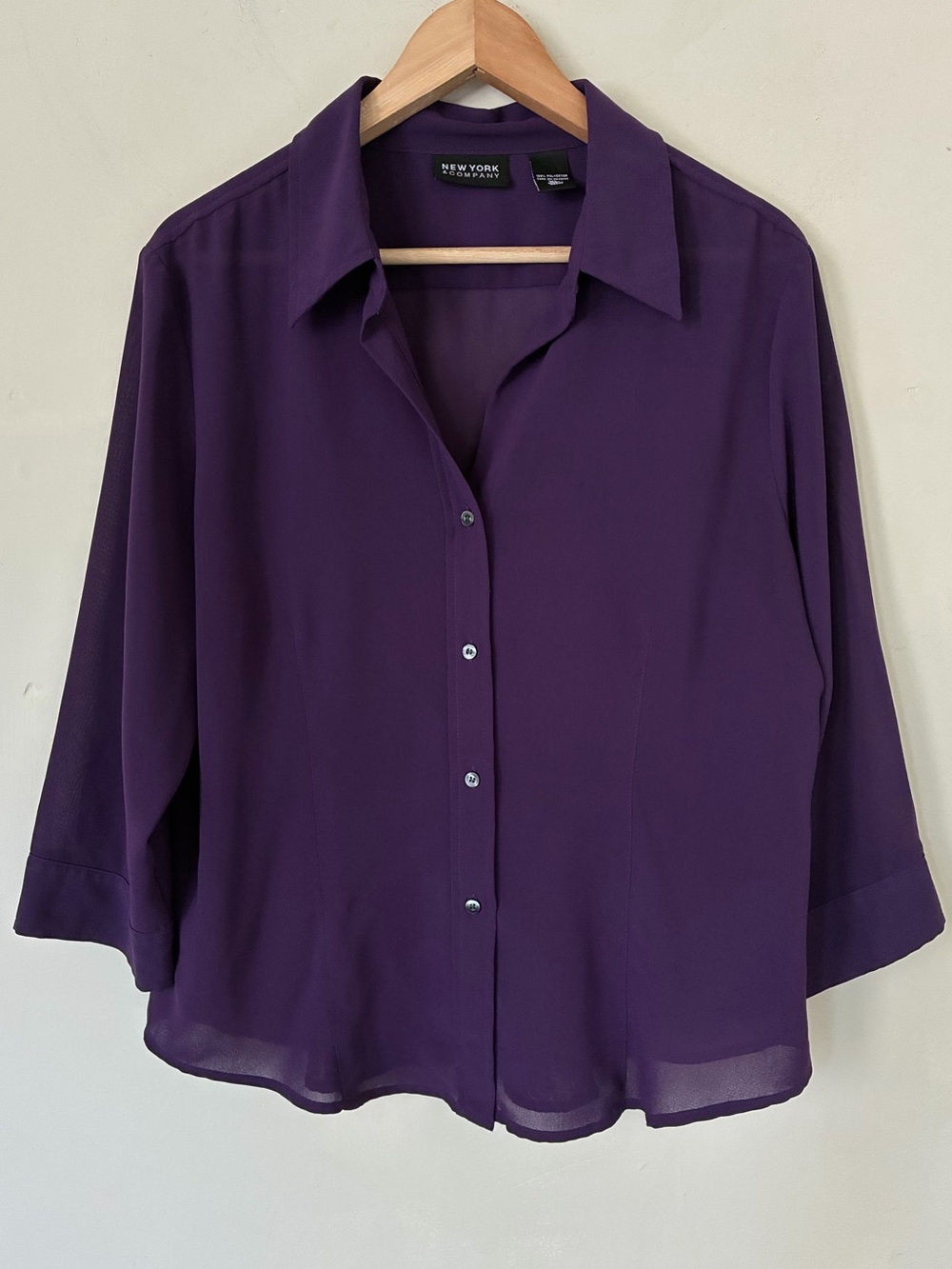 New York & Company Purple Button-Front Blouse